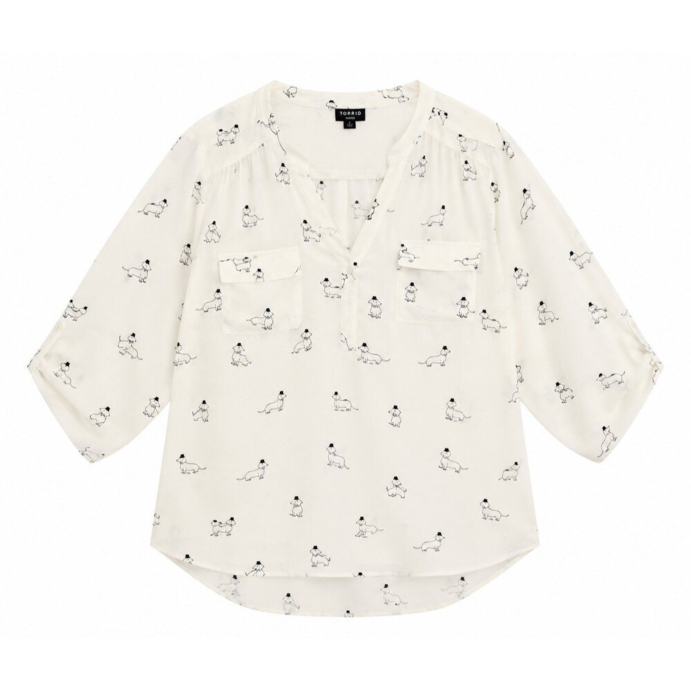 Torrid Harper Dog Print Blouse – Size 2 (2X) – White Novelty Print
